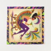 ミッドセンチュリー未来的マルディグラスマルティーニ女性 タペストリー (正面(横))