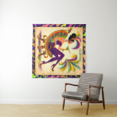 ミッドセンチュリー未来的マルディグラスマルティーニ女性 タペストリー (インサイチュ(横))