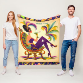 ミッドセンチュリー未来的マルディグラスマルティーニ女性 フリースブランケット