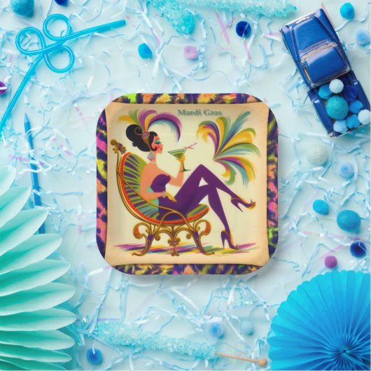 ミッドセンチュリー未来的マルディグラスマルティーニ女性 ペーパープレート (パーティー)