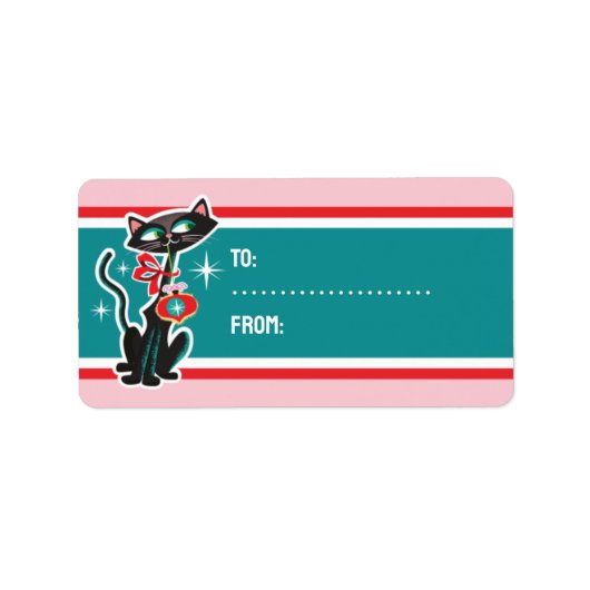 ミッドセンチュリー猫クリスマスギフトタグスティック ラベル (正面)