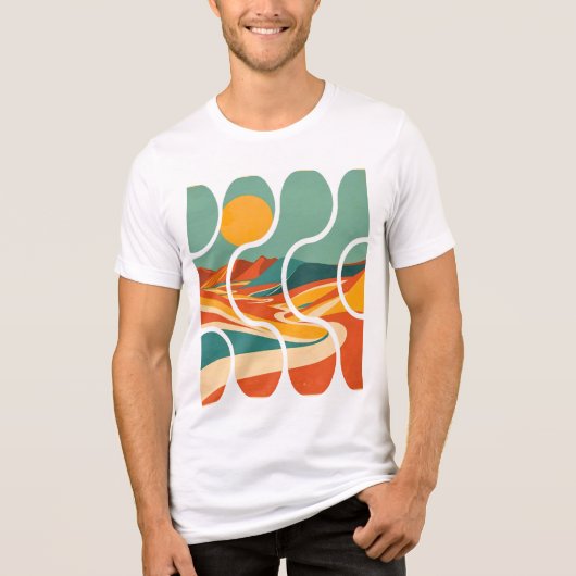 ミッドセンチュリー砂漠の風景 現代アート トライブレンドＴシャツ (正面)