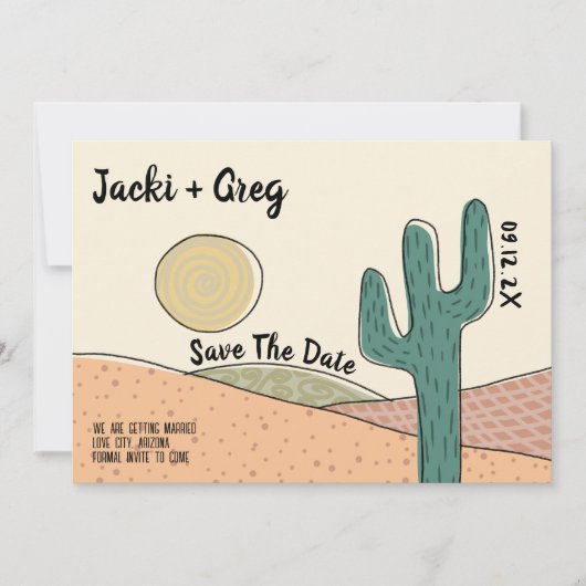 ミッドセンチュリー砂漠サボテンは日付を結婚保存 招待状 (正面)