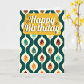 ミッドセンチュリー紅葉レトロハッピーバースデー カード (黄色い花)