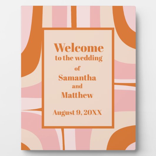 ミッドセンチュリー結婚ピンクオレンジへようこそ フォトプラーク (正面)