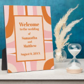 ミッドセンチュリー結婚ピンクオレンジへようこそ フォトプラーク (側面)