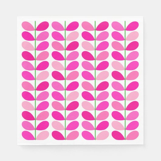 ミッドセンチュリー葉デンマーク明るい赤紫色ピンク スタンダードランチョンナプキン (正面)