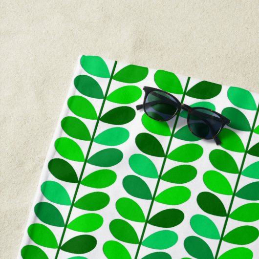 ミッドセンチュリー葉デンマーク、エメラルドとライムグリーン ビーチタオル (インサイチュ)