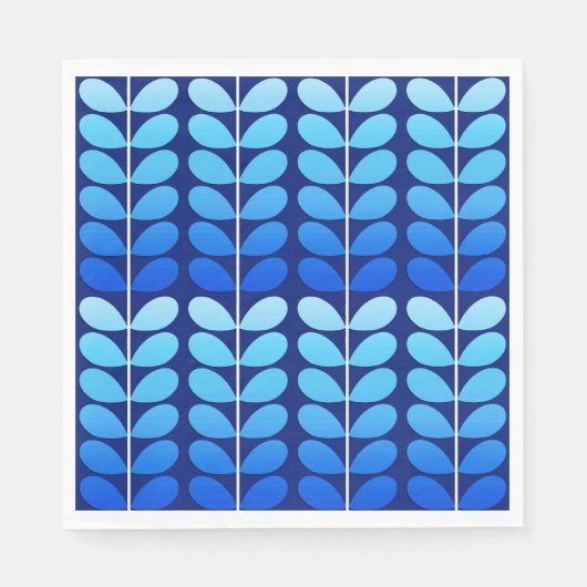 ミッドセンチュリー葉デンマーク、海軍とコバルトブルー スタンダードランチョンナプキン (正面)