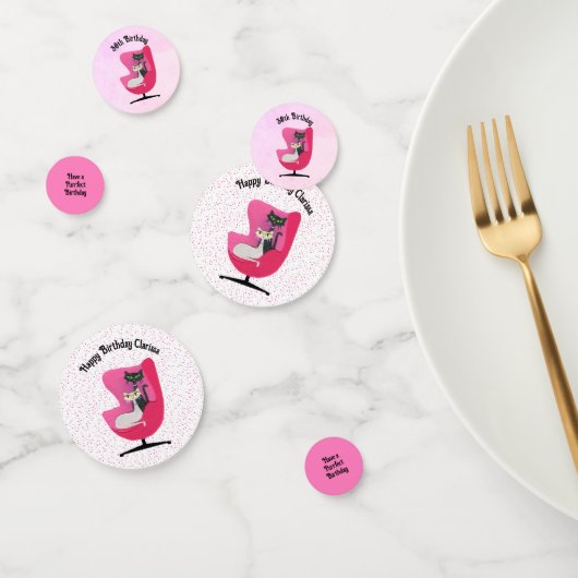 ミッドセンチュリー誕生日キャッツピンクチェア水玉模様 コンフェッティ (グループ)