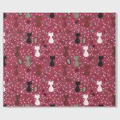 ミッドセンチュリー赤いハートネコ ラッピングペーパー (フラット)