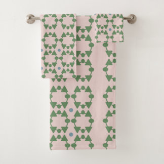 ミッドセンチュリー赤面ピンク、セージ&ブルー バスタオルセット