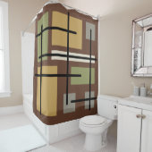 ミッドセンチュリー長方形の正方形数々の茶色 シャワーカーテン (インサイチュ)