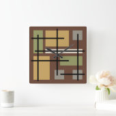 ミッドセンチュリー長方形の正方形数々の茶色 スクエア壁時計 (ホーム)