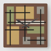 ミッドセンチュリー長方形の正方形数々の茶色 スクエア壁時計 (正面)