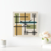 ミッドセンチュリー長方形数々の正方形 スクエア壁時計 (ホーム)