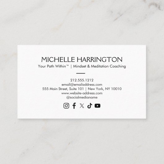 ミッドセンチュリー静かな生活コーチ、瞑想 名刺 (裏面)