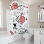 ミッドセンチュリー魚モダン白黒サーモンピンク シャワーカーテン (インサイチュ)