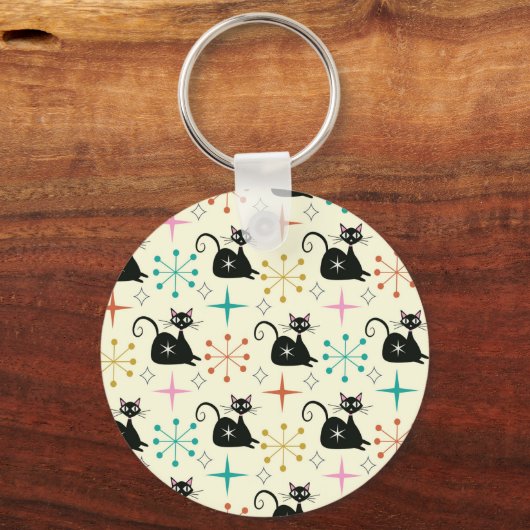 ミッドセンチュリー黒原猫とレトロスターバスト キーホルダー (裏面)