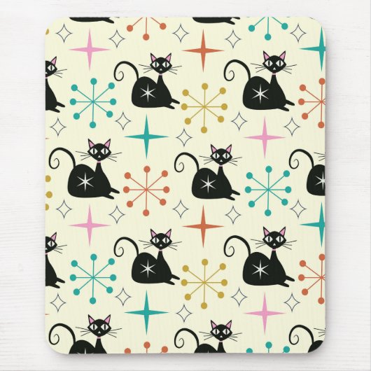 ミッドセンチュリー黒原猫とレトロスターバスト マウスパッド (正面)