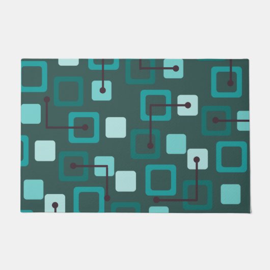 ミッドセンチュリー1950年代タイル&正方形ティール(緑がかった色) ドアマット (正面)