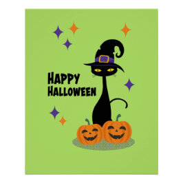 ミッドセンチュリー アトミック ハロウィン 猫 グリーン ポスター