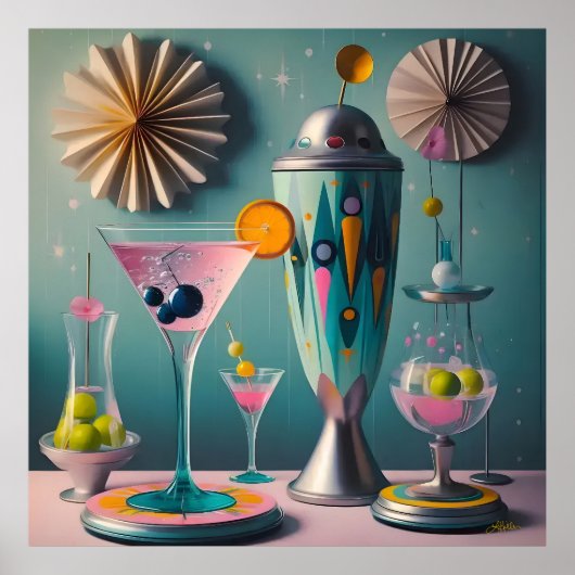 ミッドセンチュリー アトミック フューチャリスティック コックテイル タイム ポスター (正面)
