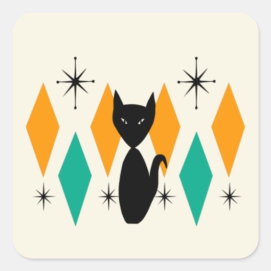 ミッドセンチュリー・アモダントミック・スターバスト・ダイヤモンド・キャット スクエアシール (正面)