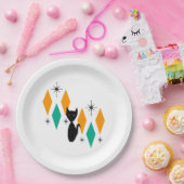 ミッドセンチュリー・アモダントミック・スターバスト・ダイヤモンド・キャット ペーパープレート (パーティー)