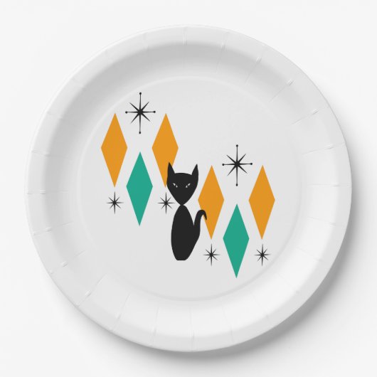 ミッドセンチュリー・アモダントミック・スターバスト・ダイヤモンド・キャット ペーパープレート (正面)
