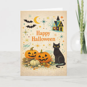 ミッドセンチュリー オレンジ色のかぼちゃ ハロウィン カード