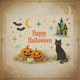 ミッドセンチュリー オレンジ色のかぼちゃ ハロウィン シーズンポストカード