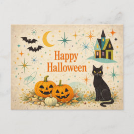 ミッドセンチュリー オレンジ色のかぼちゃ ハロウィン シーズンポストカード
