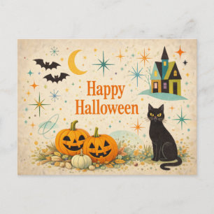 ミッドセンチュリー オレンジ色のかぼちゃ ハロウィン シーズンポストカード
