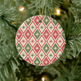 ミッドセンチュリー・クリスマスのアトミック・スター ダイヤモンド柄 セラミックオーナメント