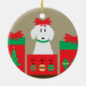 ミッドセンチュリー・クリスマスの箱の中の犬 セラミックオーナメント (裏面)