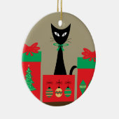 ミッドセンチュリー・クリスマスの箱入り猫 セラミックオーナメント (右)