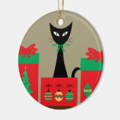 ミッドセンチュリー・クリスマスの箱入り猫 セラミックオーナメント (左)