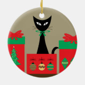 ミッドセンチュリー・クリスマスの箱入り猫 セラミックオーナメント (裏面)