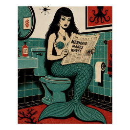 ミッドセンチュリー シーサイレン トイレで新聞を読む ポスター