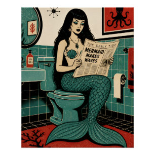 ミッドセンチュリー シーサイレン トイレで新聞を読む ポスター