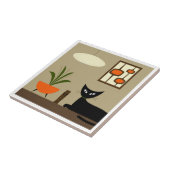 ミッドセンチュリー・テーブル上の猫とモダンポッド タイル (側面)
