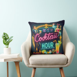 ミッドセンチュリー・ネオンサイン カクテルタイムのカップル クッション