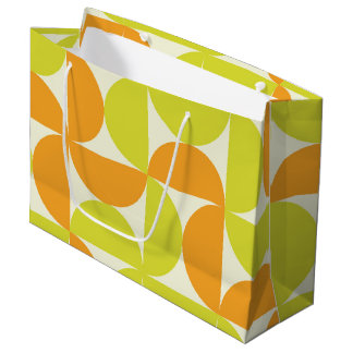 ミッドセンチュリー ハーフ サークル オレンジとイエロー ラージペーパーバッグ