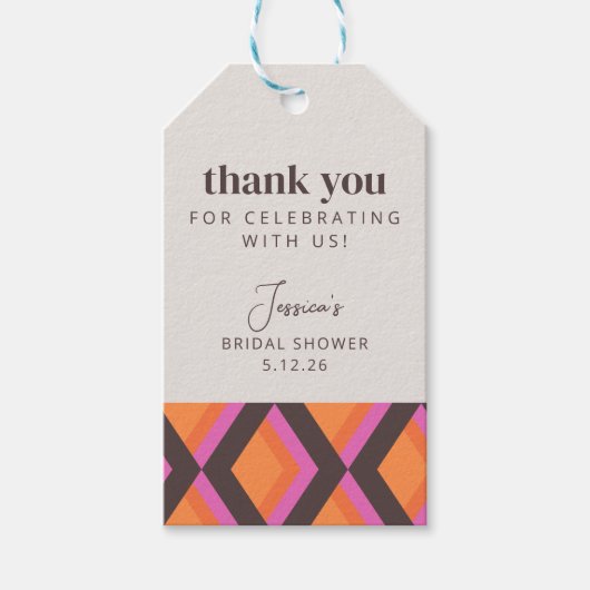 ミッドセンチュリー ピンク ブラウン ブライダルシャワー サンクス ギフトタグ (正面)