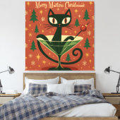 ミッドセンチュリー ブラックキャット マーティニ クリスマス キャンバスプリント (インサイチュ (寝室))