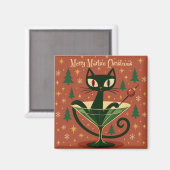 ミッドセンチュリー ブラックキャット マーティニ メリー クリスマス マグネット (正面/裏面)