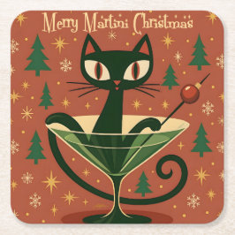 ミッドセンチュリー ブラックキャット メリーマティーニ クリスマス スクエアペーパーコースター