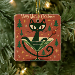 ミッドセンチュリー ブラックキャット メリーマティーニ クリスマス セラミックオーナメント