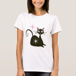 ミッドセンチュリー ブラック アトミック 猫 スターバースト Tシャツ